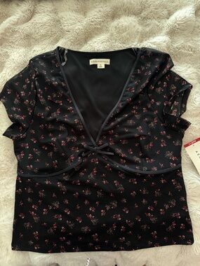 Aeropostale Black Crop Top with Pink Floral Print